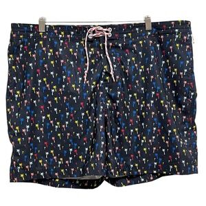 Original Penguin Swim Trunks Mens 38 Blue Palm Tree Print Board Shorts Beach
